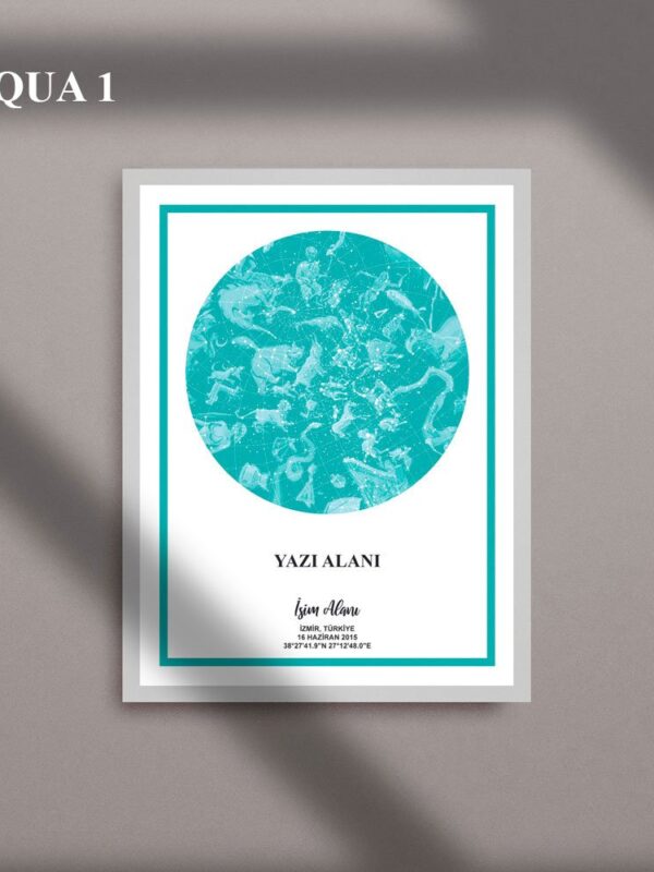 Açık renkte Figürlü Kişiye özel gökyüzü haritası veya kişiye özel yıldız haritası tablo