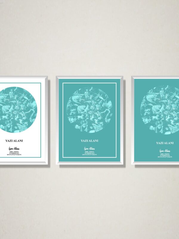 Açık renkte Figürlü Kişiye özel gökyüzü haritası veya kişiye özel yıldız haritası tablo