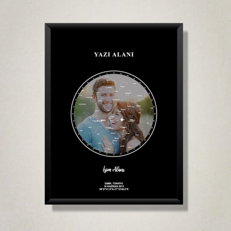 Kişiye Özel Fotoğraflı Gökyüzü Haritası veya Yıldız Haritası Tablosu